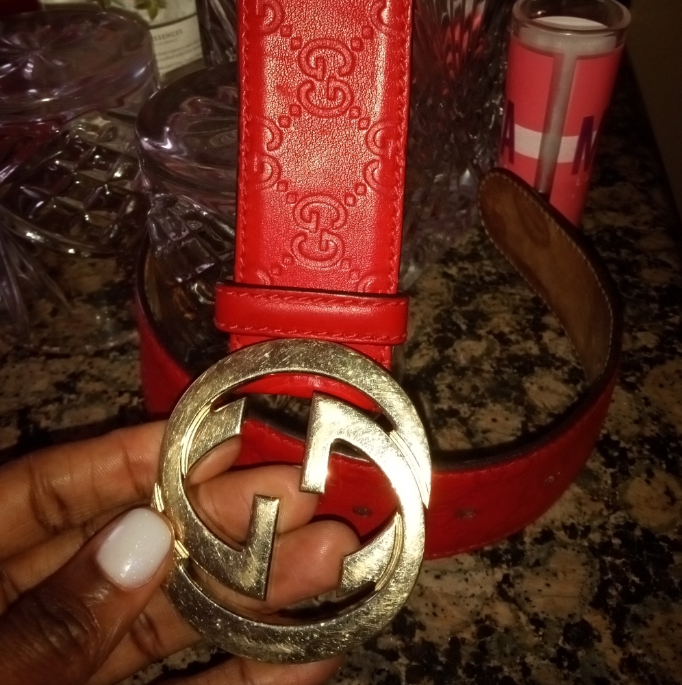 "Merry Christmas" Red Gucci Belt